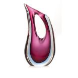 A FLAVIO POLI FOR SEGUSO VETRI D’ARTE GLASS VASE, CIRCA 1958 of teardrop form with aperture, in