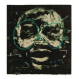 Nelson Makamo (South African 1982 -) BOY WITH GLASSES signed and dated 2013 monotype with pastel