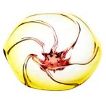 A CHŘIBSKÁ GLASSWORKS BOWL, DESIGNED BY PROF JOSEF MICHAL HOSPODKA 33cm diameter of yellow and