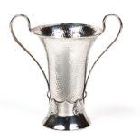 AN EDWARDIAN SILVER TWO-HANDLED TROPHY, MAPPIN & WEBB, BIRMINGHAM, 1908 the hammered fluted