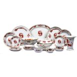 A MEISSEN 'MING RED DRAGON' PATTERN PART DINNER SERVICE, 20TH CENTURY red with gold rim, comprising: