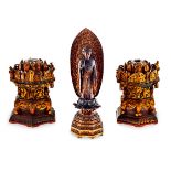 A CHINESE GILT AND LACQUER VOTIVE STELE WITH BUDDHA wearing flowing robes, hands in vitarka mudra,