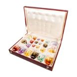 A CASED SET OF MULTI-COLOURED MOSER CRYSTAL HIGHBALL GLASSES AND DISHES, MODERN comprising: 6 whisky
