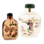 A CHINESE INSIDE-PAINTED SNUFF BOTTLE AND STOPPER the flattened rounded rectangular body painted