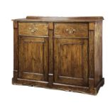 A FRENCH DEAL CHIFFONIER, 19TH CENTURY the rectangular top surmounted by a back gallery above a pair