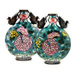 A PAIR OF LARGE CHINESE CLOISSONE MOONFLASKS, EARLY 19TH CENTURY each decorated on either side