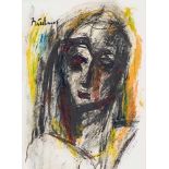 Carl Adolph Büchner (South African 1921-2003) CLOWN signed oil on paper 44 by 32,5cm