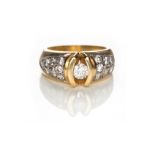 A DIAMOND RING channel set to the centre with a brilliant-cut diamond weighing approximately 0.
