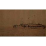 John Carlaw, R. S. W. (Scottish 1850 --1934) BOATS AND HORSES ASHORE signed and inscribed 'R S W'