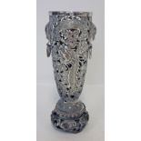 A CHINESE SILVER VASE the pierced flared cylindrical body chased with dragons amongst clouds,