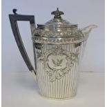 A VICTORIAN SILVER HOT WATER JUG, POSSIBLY SUSANNAH BRASTED, LONDON, 1890 the flared oval body