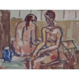 Wolf Kibel (South African 1903-1938) TWO NUDES AND A BLUE JUG authenticated by the artist's widow,