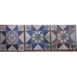 FIVE DUTCH DELFT 'STAR DESIGN' TILE PICTURES square, each of 12 tiles painted with a star pattern