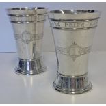 A NEAR PAIR OF VICTORIAN SILVER BEAKERS, ELKINGTON & CO, BIRMINGHAM, 1882 AND 1893 each flared