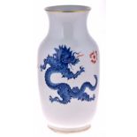 A MEISSEN 'BLUE DRAGON' PATTERN VASE later decorated, depicting a blue dragon chasing a flaming