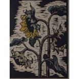 Gregoire Johannes Boonzaier (South African 1909-2005) SUNFLOWERS hand-coloured linocut, signed and