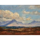 Sydney Taylor (South African 1870-1952) LANDSCAPE WITH BLUE MOUNTAINS signed oil on board 41 by 55cm