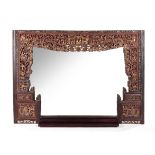 A CHINESE CARVED RED-PAINTED AND GILT OVERMANTEL MIRROR, 19TH CENTURY AND LATER of rectangular