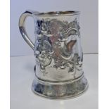A GEORGE III SILVER MUG, PETER & ANN BATEMAN, LONDON, 1798 the tapered cylindrical body chased