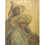 Kent Cottrell (South African 1887-) TWO FIGURES WITH BASUTO HATS signed; inscribed with the title on