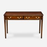 A GEORGE III STYLE MAHOGANY SIDE TABLE the rectangular top above a pair of short frieze drawers,