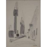 Nico Verboom (South African 1927-2005) STREET SCENE signed charcoal on paper 68 by 50cm