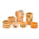 AN ASSORTED COLLECTION OF SIX CHINESE CARVED IVORY NAPKIN RINGS NOT SUITABLE FOR EXPORT