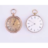 AN 18CT GOLD OPEN-FACED POCKET WATCH the white enamelled dial with black Roman numerals and outer