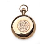 AN 18CT GOLD HUNTER-CASED POCKET WATCH, A W W CO, WALTHAM the white enamelled dial with black
