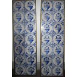 A PAIR OF DUTCH DELFT BLUE AND WHITE TILE PANELS rectangular, each consisting of fourteen tiles