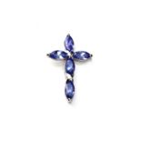 A TANZANITE PENDANT in the form of a Latin cross, embellished with marquise-cut diamonds weighing