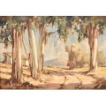 Johan (Johannes) Oldert (South African 1912-1984) TREES ALONG A PATH signed oil on board 34,5 by