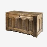 A DUTCH OAK KIST, LATE 18TH CENTURY the hinged rectangular top enclosing a compartment, carved