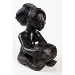 A MUSEUM REPRODUCTION CERAMIC LUBA KABILA FIGURE the seated female figure holding a bowl 32,5cm high