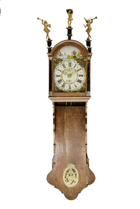 A DUTCH OAK STAARTKLOK, CIRCA 1790 BUYERS ARE ADVISED THAT A SERVICE IS RECOMMENDED FOR CLOCKS