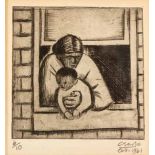 Peter Clarke (South African 1929-2014) UNTITLED (MOTHER AND CHILD) etching and drypoint, signed,