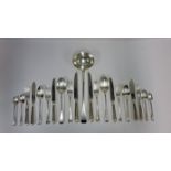 AN ASSEMBLED SET OF SILVER CUTLERY, VARIOUS MAKERS AND DATES, LONDON, SHEFFIELD AND EXETER, 1831-