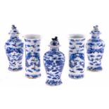 A CHINESE BLUE AND WHITE FIVE-PIECE GARNITURE SET comprising 3 baluster jars and covers painted with