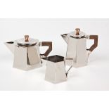 AN ELECTROPLATE THREE-PIECE TEA AND COFFEE SET coffee pot and a milk jug, each octagonal body