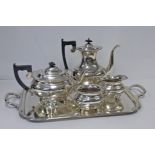 A SILVER FIVE-PIECE TEA AND COFFEE SET, VINER'S LTD , SHEFFIELD, 1966 comprising: a teapot, a coffee