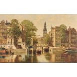 H. Ten Hoven (Dutch 1901-*) AMSTERDAM CANAL SCENE signed oil on board 52 by 81cm