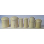 AN ASSORTED COLLECTION OF SIX IVORY CONTAINERS NOT SUITABLE FOR EXPORT comprising: a set of three