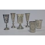 A MISCELLANEOUS COLLECTION OF SIX RUSSIAN SILVER KIDDUSH CUPS, VARIOUS MAKERS, DATES AND TOWNS