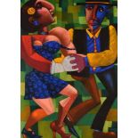 Selwyn Pekeur (South African 1957 -) THE DANCERS (BLUE) signed and dated 2004 pastel on paper 100 by