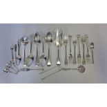 AN ASSEMBLED SET OF SILVER CUTLERY, VARIOUS MAKERS AND DATES, LONDON, BIRMINGHAM, EDINBURGH AND