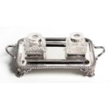 A VICTORIAN SILVER TWO-HANDLED INKSTAND, THOMAS BRADBURY & SONS, LONDON, 1893 the rectangular body