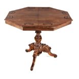 A VICTORIAN WALNUT AND INLAID TRIPOD OCCASIONAL TABLE the octagonal top above a plain frieze on a