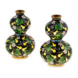 A PAIR OF CHINESE CLOISONNE DOUBLE-GOURD VASES, 19TH CENTURY each decorated overall with yellow