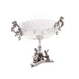 AN AUSTRO-HUNGARIAN SILVER AND CUT GLASS CENTREPIECE, MAKER'S MARK V.M.S. INCUSE, 19TH CENTURY, .800