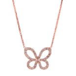A DIAMOND PENDANT NECKLACE centred with a stylised butterfly motif embellished with a champagne-